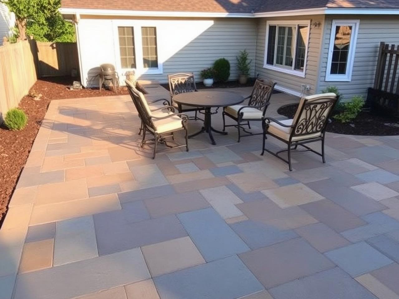 Concrete patio with outdoor furniture in a Raleigh NC backyard